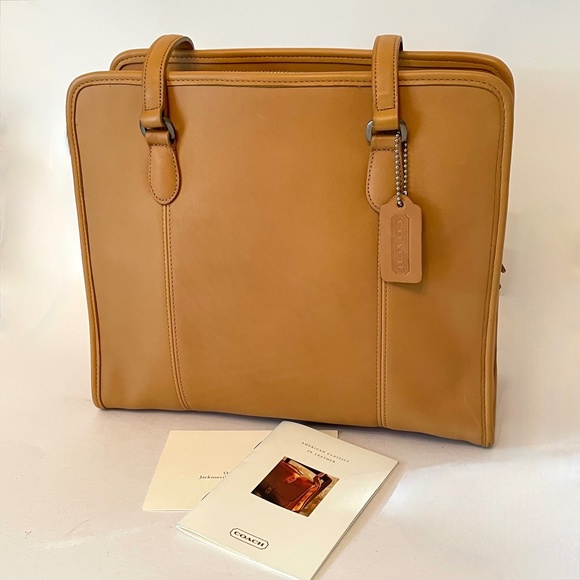 Coach Handbags - Vintage Coach Classic Compartment Tote Leather Shoulder Bag 9872 Camel USA